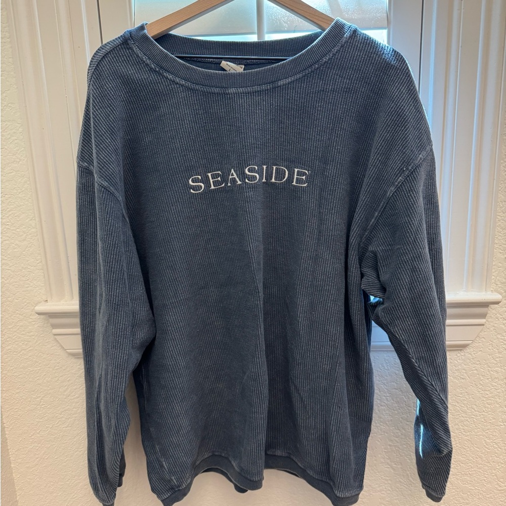Blue Large Seaside Ribbed Sweatshirt